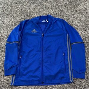 Adidas Men's Blue Windbreaker with Gray Accents